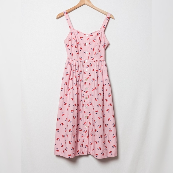 KATE SPADE Cherry Toss Poplin Dress Pink Midi Size 4 - Picture 5 of 12
